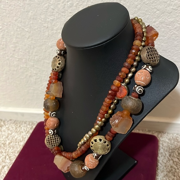 Boutique Hand Made Multicolor Stone, Clay & Metal Beaded Necklace - Picture 3 of 5